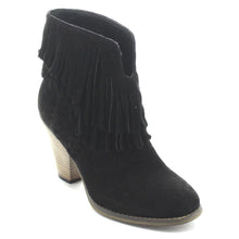 Nature Breeze Dallas-03 Women's V Slit Strap Double Fringe Stacked Heel Booties