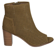 Breckelle's Women's Perforated Stacked Chunky Heel Peep Toe Bootie