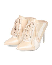 Cape Robbin Gigi Open Back Pointed Toe Lace Up Color Block Stilleto Mules Pumps