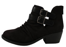 Soda Women's Verity Ruched Cut Out Side Double Buckle Side Stacked Heel Ankle Bootie
