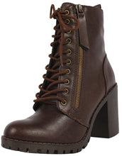 Soda Women's Malia Faux Leather Lace Up Chunky Ankle Boot
