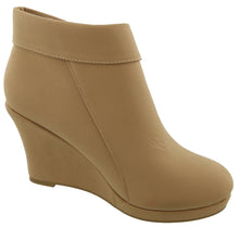 Top Moda Women's Fold Over Cuff Side Zip Closed Toe Wedge Ankle Bootie
