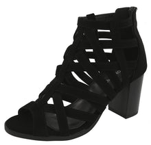 Top Moda Women's Laser Cutout Open Toe Chunky Stacked Heel Ankle Bootie