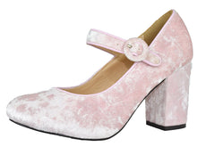Chase & Chloe Women's Velvet Stacked Chunky Heel Mary Jane Pump