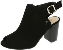 Top Moda Women's Cutout Buckle Peep Toe Chunky Stacked Heel Ankle Bootie