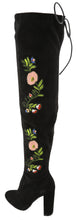 Top Moda Women's Embroidered Chunky Stacked Block Heel Over the Knee Boot