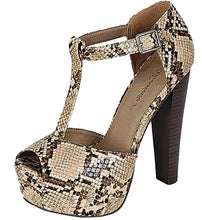 Breckelle's Women's T-Strap Snake Print Platform Peep Toe Heeled Sandal