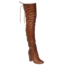 Chase & Chloe EE81 Women's Thigh High Corset Lace Up Stacked High Heel Boots