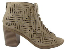 Soda Women's Laser Cut Peep Toe Lace Up Chunky Heel Bootie
