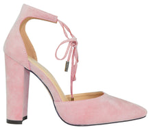 Chase & Chloe Women's d'Orsay Pointed Toe Ankle Tie Stacked Block Heel