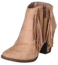Breckelle's Women's Fringe Western Closed Toe Chunky Stacked Heel Ankle Bootie