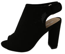 Top Moda Women's Perforated Cutout Laser Chunky Stacked Heel Ankle Bootie