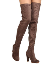 Nature Breeze FH66 Women Faux Suede Thigh High Drawstring Cupped Heel Boot