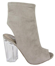 Delicious Women's Mid Calf Lucite Stacked Block Chunky Heel Peep Toe Bootie