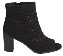 Breckelle's Women's Perforated Stacked Chunky Heel Peep Toe Bootie