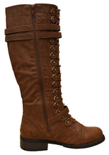 Cambridge Select Women's Strappy Lace-Up Knee High Combat Stacked Heel Boot
