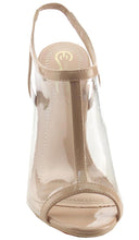 Elegant Footwear Women's Clear Lucite T-Strap Slingback Chunky Heel Sandal
