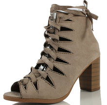Delicious Women's Hewitt Faux Suede Lace Up Thick Crisscross Lace Stacked Heel Ankle Bootie