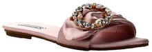 Cape Robbin Sadie-3 Satin Rhinestone Brooch Open Toe Slide Slip On Flip Flop Flat Sandal Pink