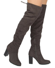 Qupid Zinc-01 Women's Lace Up Back Stretchy Over The Knee Stacked Chunky Boots