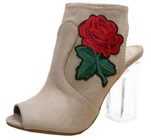 Delicious Women's Embroidered Rose Floral Lucite Clear Heel Peep Toe Bootie