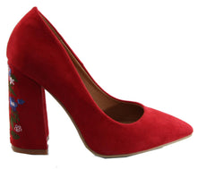DBDK Women's Floral Embroidered Block Heel Pointed Toe Pump
