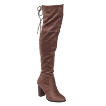 Qupid Zinc-01 Women's Lace Up Back Stretchy Over The Knee Stacked Chunky Boots