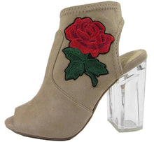 Delicious Women's Embroidered Rose Floral Lucite Clear Heel Peep Toe Bootie