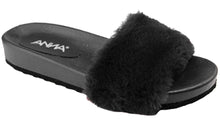 Anna Shoes Women's Slip on Faux Fur Trim Flat Slipper Sandals