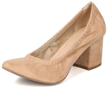 Wild Diva GA63 Women Faux Suede Pointy Toe Elastic Trim Chunky Heel Pump