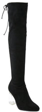 Bella Marie Women's Closed Almond Toe Lucite Heel Stretch Over the Knee Boot