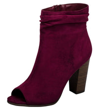 Breckelle's Women's Slouchy Stacked Chunky Heel Peep Toe Bootie
