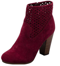 Breckelle's Women's Laser Cut Stacked Chunky Heel Almond Toe Bootie