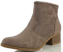 City Classified Women's Weezie Perforated Faux Suede Cowboy Low Stacked Heel Ankle Booties