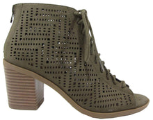 Soda Women's Laser Cut Peep Toe Lace Up Chunky Heel Bootie