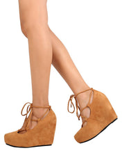 DBDK Women's High Platform Ghillie Ankle Strappy Round Closed Toe Wrapped Wedge