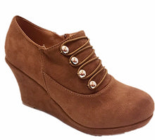 Top Moda Vance-50 Women's Fashion Platform Button Low Heel Wedges Booties Shoes