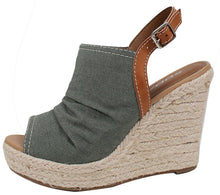 Soda Women's Open Toe Ruched Canvas Espadrille Platform Wedge
