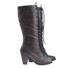 Women's Fashion Military Combat Boots w Chunky Block Heel, Faux Wood