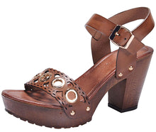 Nature Breeze Women's Grommet Cutout Scalloped Chunky Stacked Heeled Sandal