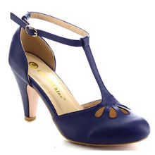 Chase & Chloe Kimmy-36 Women's Teardrop Cut Out T-Strap Mid Heel Dress Pumps