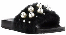 Cape Robbin Moira-12 Women Flip Flop Faux Fur Pearl Slide Slip On Flat Sandal Shoe Slipper Black