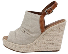 Soda Women's Open Toe Ruched Canvas Espadrille Platform Wedge