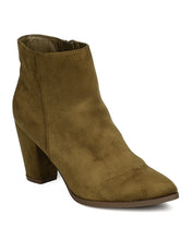 Breckelles GA93 Women Faux Suede Pointy Toe Chunky Heel Bootie