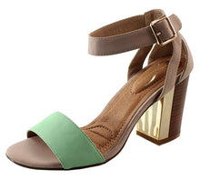 DBDK Women's Color Block Ankle Strappy Metallic Chunky Stacked Block Heel