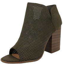 Soda Women's Open Toe Perforated Stacked Block Heel Ankle Bootie