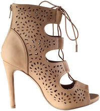 Delicious Women's Yuta Peep Toe Laser Cut Gladiator Heeled Sandal