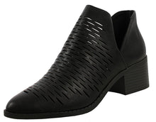City Classified Women's Tiny Dash Perforations Western V Cutout Side Low Stacked Heel Ankle Bootie
