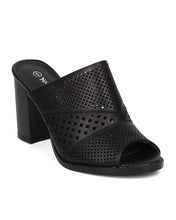 Women Leatherette Chunky Heel Mule - Casual, Dressy, Versatile - Perforated Sandal - GF53 By Nature Breeze