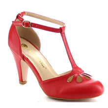 Chase & Chloe Kimmy-36 Women's Teardrop Cut Out T-Strap Mid Heel Dress Pumps